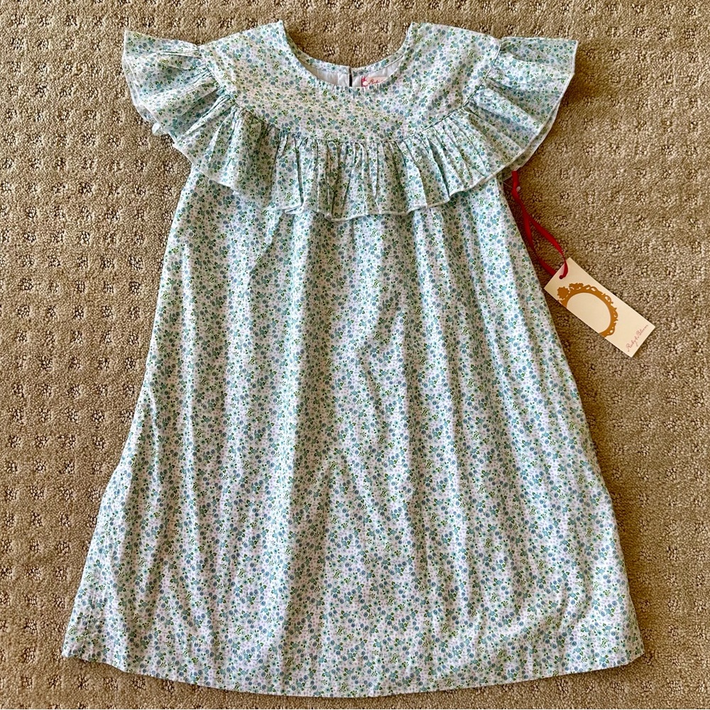 NWT Ruby & Bloom Girls’ White, Blue And Green Ditsy Floral Ruffle Dress, Size 6